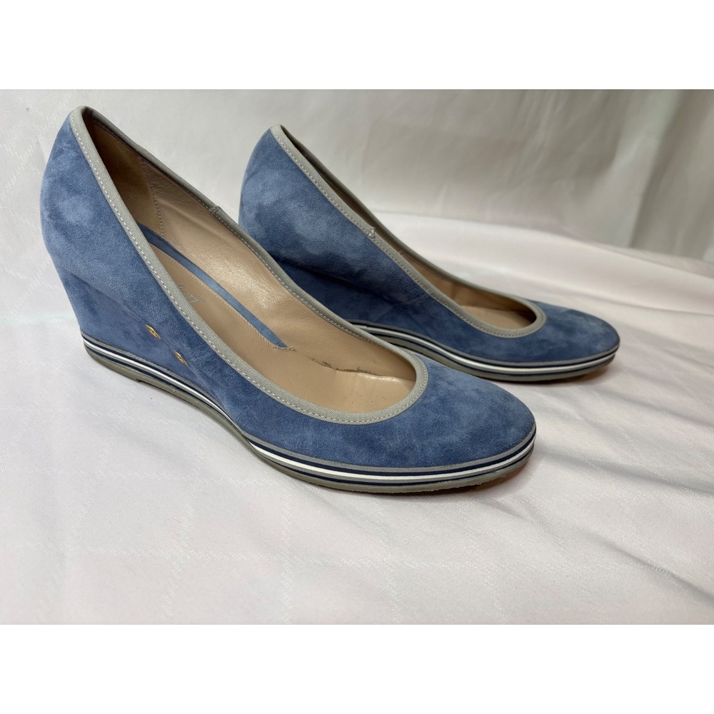 MICHAEL PASINKOFF Womens Blue Wedge Suede Round Toe Pumps 41/10 Italian Luxury